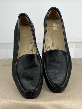 SAS Black Leather Slip-On Loafers